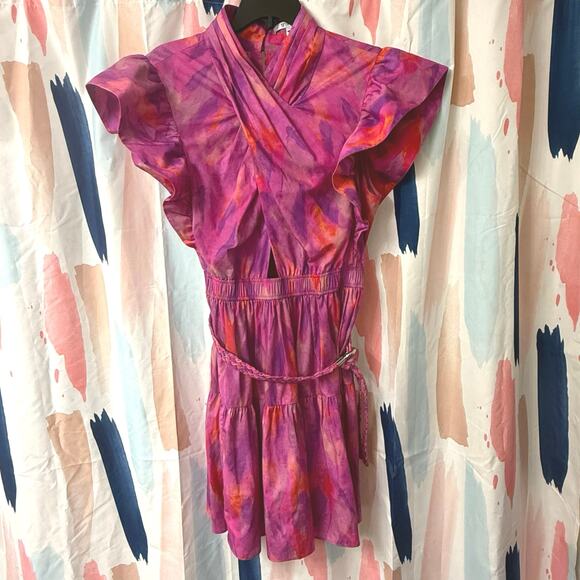 Derek Lam 10 Crosby Finn Ruffle Wrap Dress in Fuchsia Multi Size 10 - Picture 5 of 16